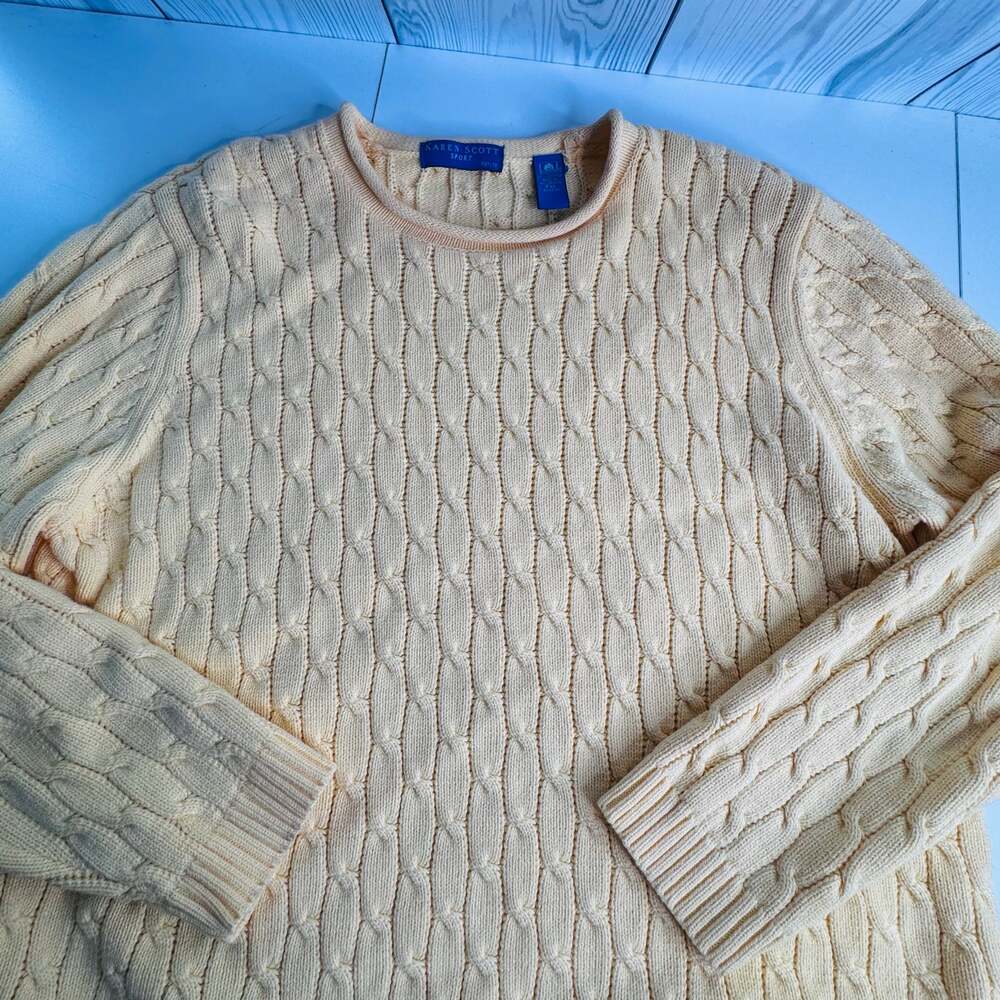 Vintage Cableknit Karen Scott Petite Large Pullover Sweater Jumper Cottage